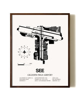 Gillespie Field Airport aviation print in walnut frame