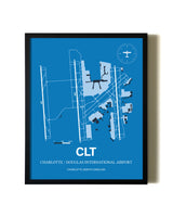 Sky Blue Charlotte / Douglas International Airport aviation wall décor in black wood frame