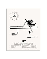 Gray East Hampton Town Airport framed poster displayed in an airplane hangar