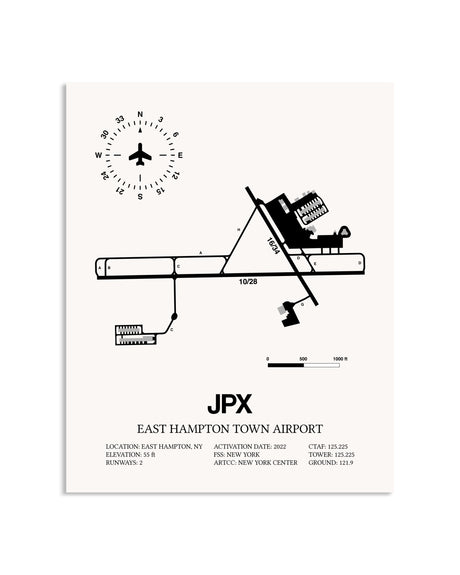 Gray East Hampton Town Airport framed poster displayed in an airplane hangar