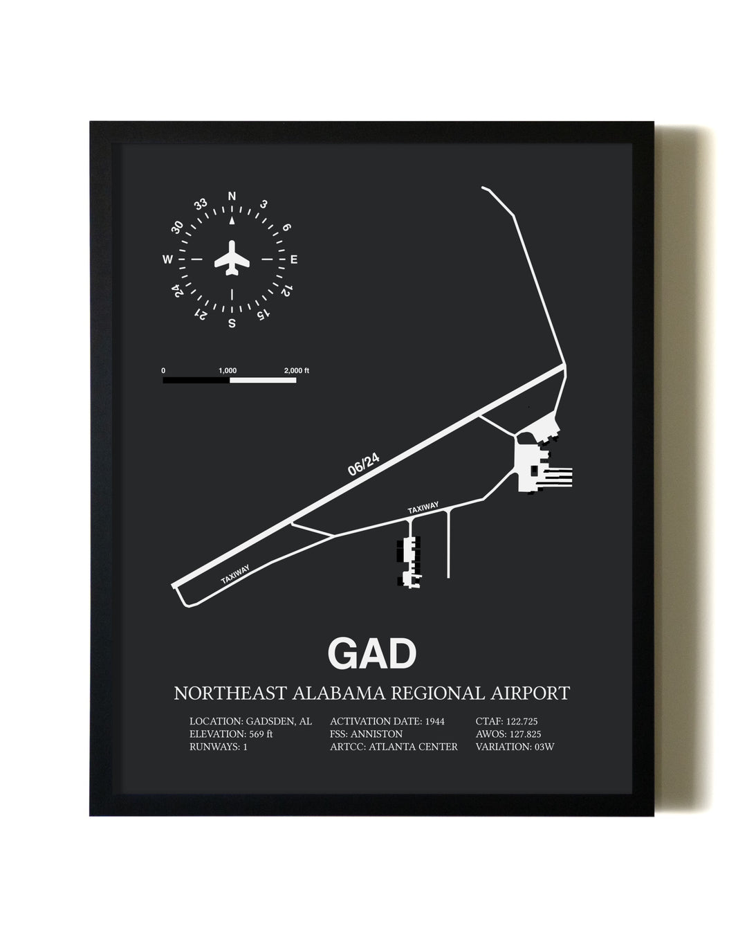 Unframed Northeast Alabama Regional Airport map print poster