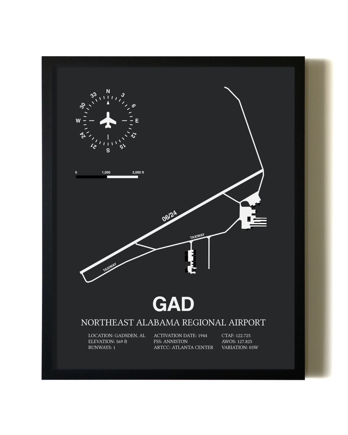 Unframed Northeast Alabama Regional Airport map print poster