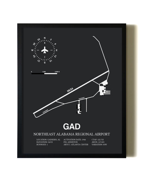 Unframed Northeast Alabama Regional Airport map print poster