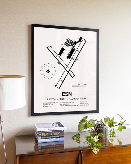 Easton Airport / Newnam Field aviation wall décor in black wood frame