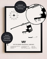 Framed South Jersey Regional Airport layout wall art poster