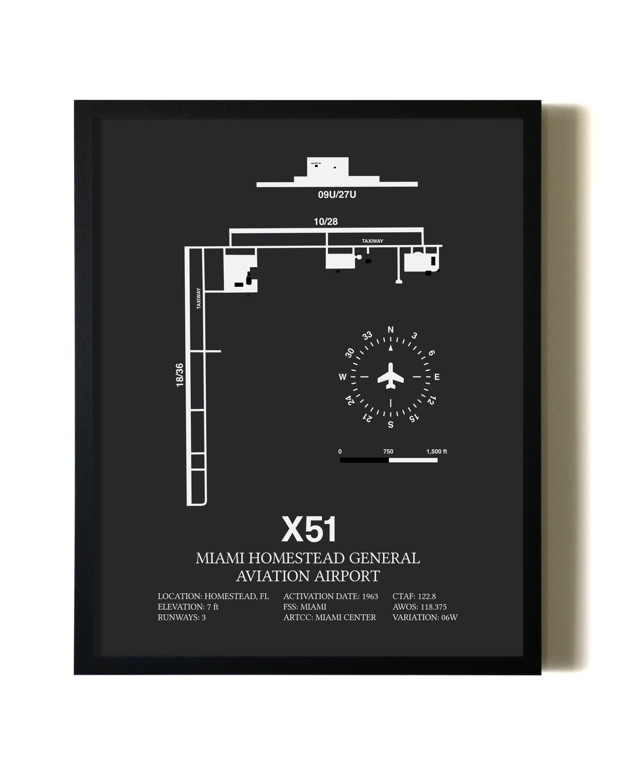 Unframed Miami Homestead General Aviation Airport map print poster