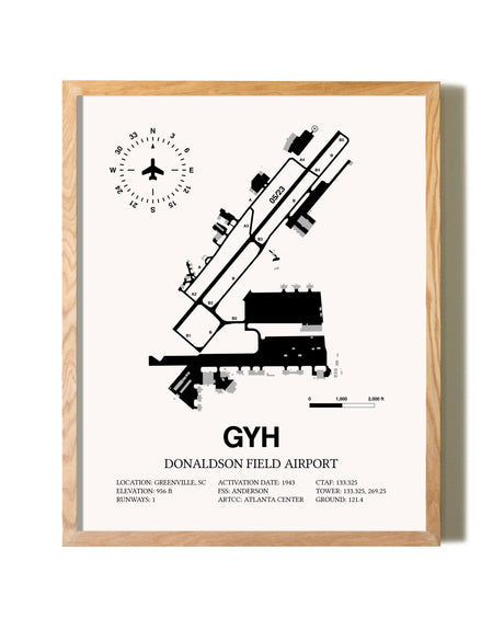 Donaldson Field Airport framed print in natural wood frame