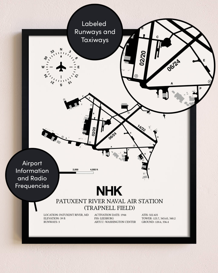 Framed Patuxent River Naval Air Station (Trapnell Field) layout wall art poster