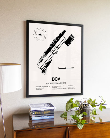 Birchwood Airport aviation wall décor in black wood frame