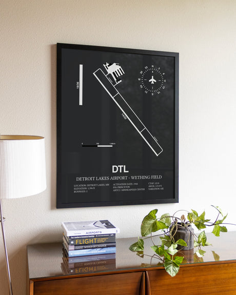 Gray Framed Detroit Lakes Airport-Wething Field wall art poster in black frame