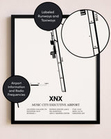Framed Music City Executive Airport layout wall art poster