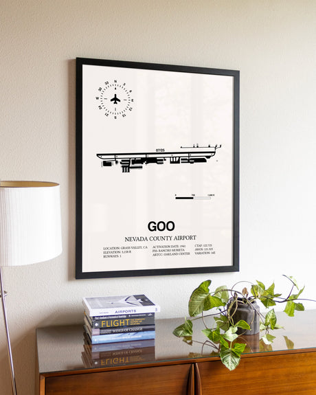 Nevada County Airport aviation wall décor in black wood frame