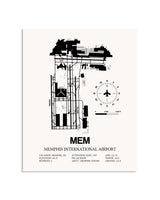 Gray Memphis International Airport framed poster displayed in an airplane hangar