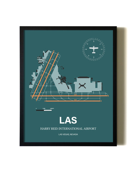 Green Harry Reid International Airport aviation wall décor in black wood frame