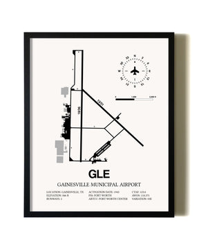 Framed Gainesville Municipal Airport wall art poster in black frame