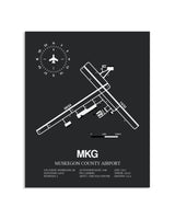 Gray Framed Muskegon County Airport layout wall art poster