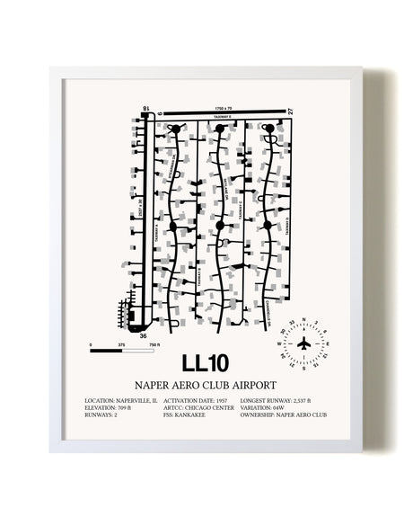 Naper Aero Club Airport airport map poster in oak frame