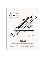 Gray Elmira / Corning Regional Airport framed poster displayed in an airplane hangar