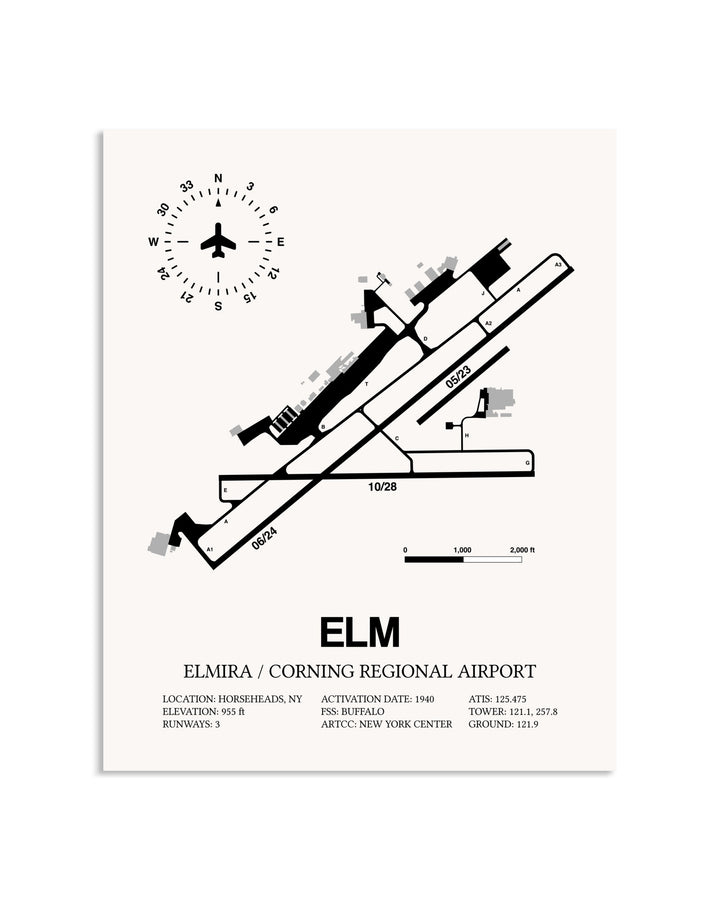Gray Elmira / Corning Regional Airport framed poster displayed in an airplane hangar