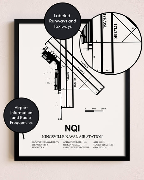 Framed Kingsville Naval Air Station layout wall art poster