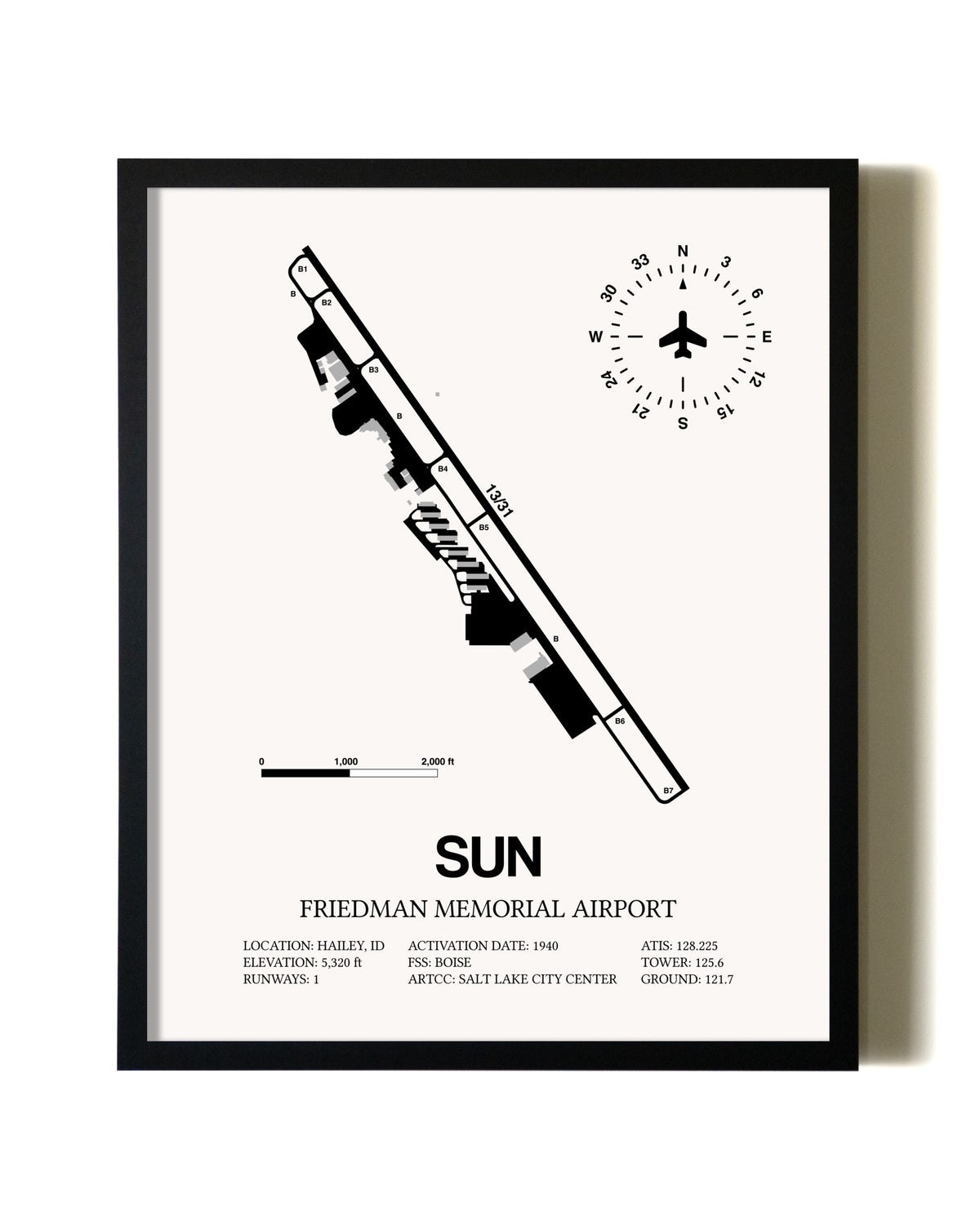 Framed Friedman Memorial Airport wall art poster in black frame