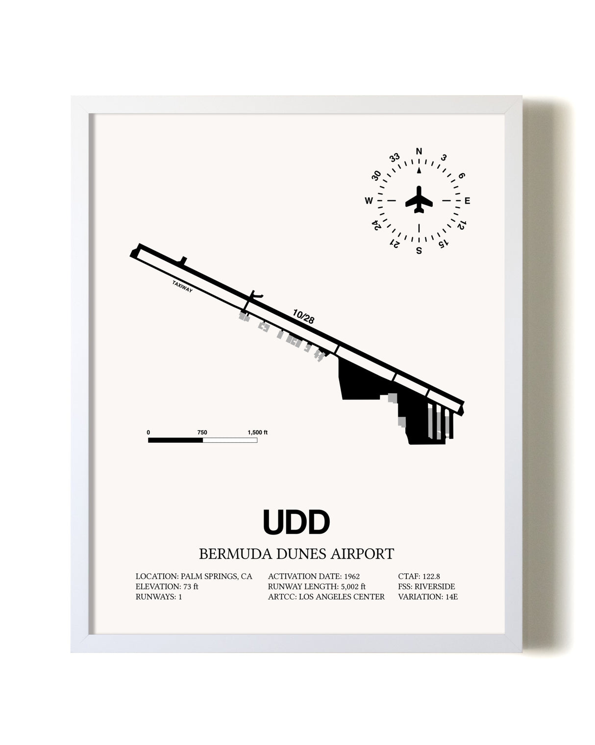 Bermuda Dunes Airport airport map poster in oak frame
