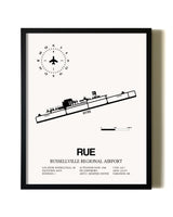 Framed Russellville Regional Airport wall art poster in black frame