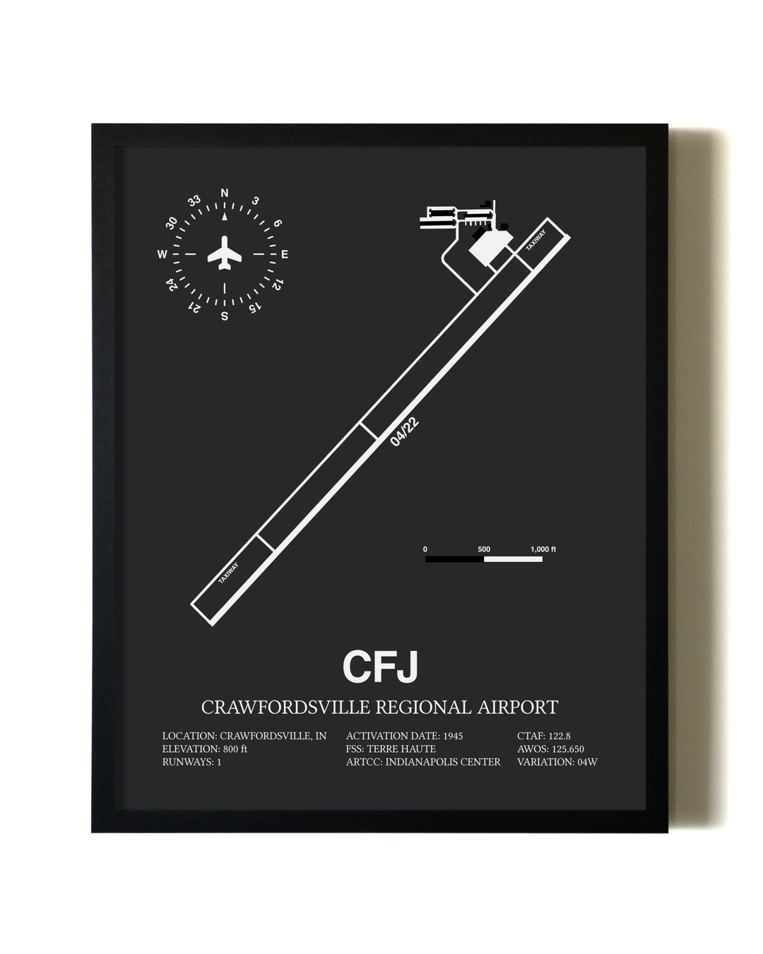 Unframed Crawfordsville Regional Airport map print poster