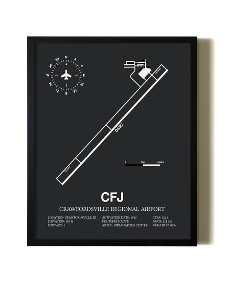 Unframed Crawfordsville Regional Airport map print poster