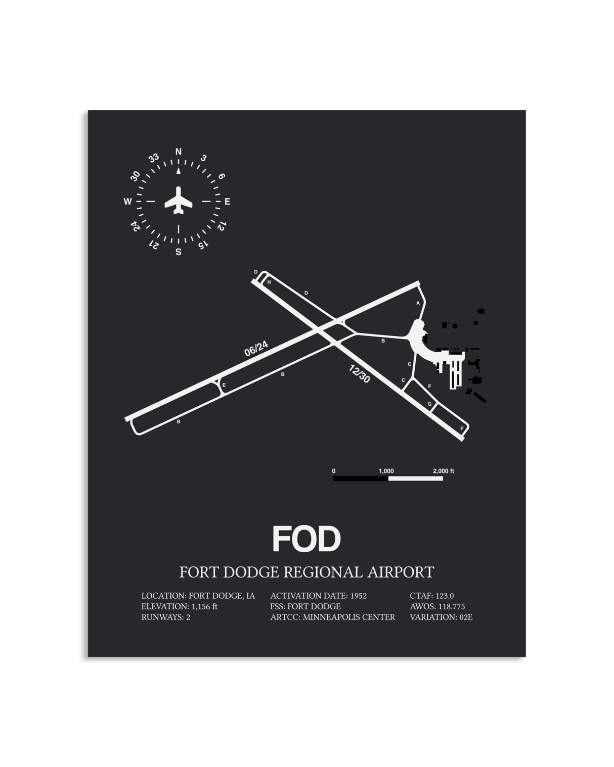 Gray Framed Fort Dodge Regional Airport layout wall art poster
