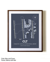 Charlotte / Douglas International Airport aviation print in walnut frame with mat