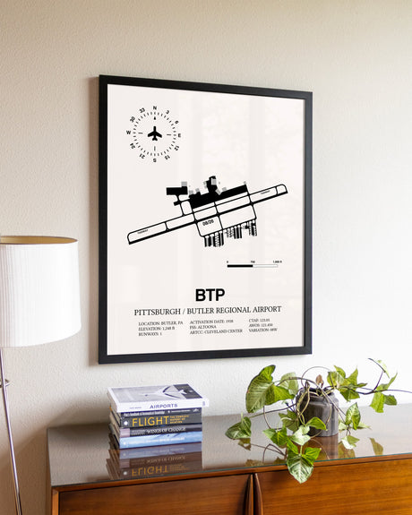 Pittsburgh / Butler Regional Airport aviation wall décor in black wood frame