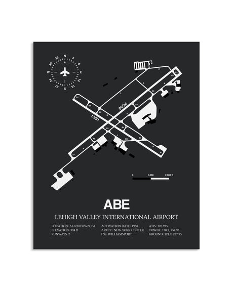 Gray Framed Lehigh Valley International Airport layout wall art poster
