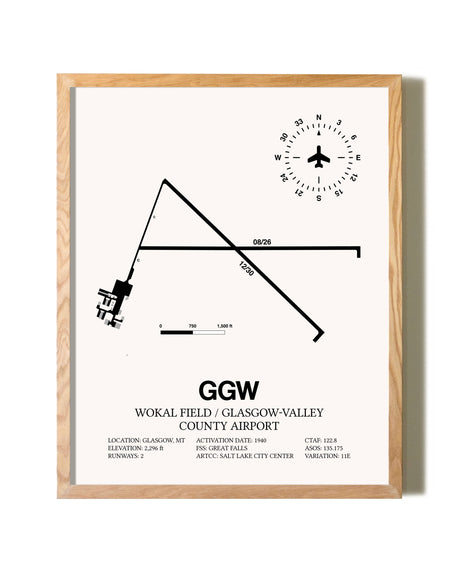 Wokal Field / Glasgow-Valley County Airport framed print in natural wood frame