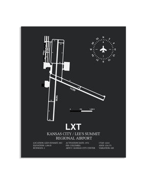 Gray Framed Kansas City / Lee's Summit Regional Airport layout wall art poster