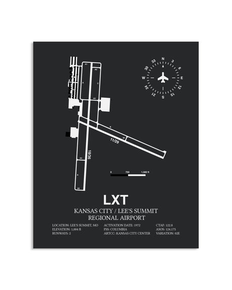 Gray Framed Kansas City / Lee's Summit Regional Airport layout wall art poster