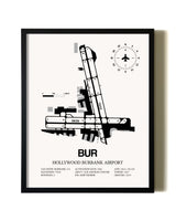 Framed Hollywood Burbank Airport wall art poster in black frame