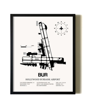 Framed Hollywood Burbank Airport wall art poster in black frame