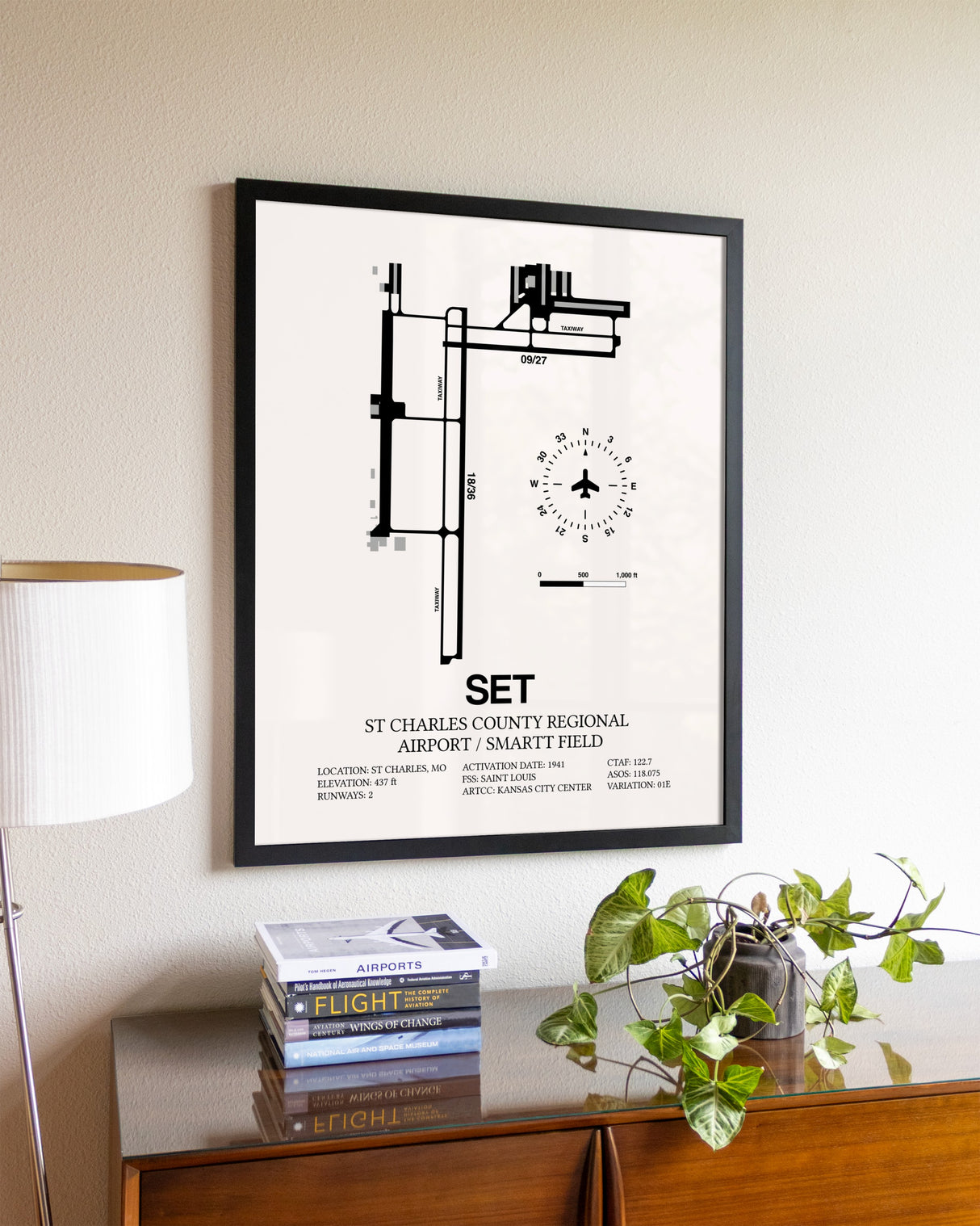 St. Charles County Regional Airport / Smartt Field aviation wall décor in black wood frame
