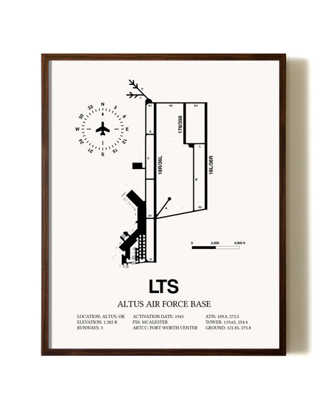 Altus Air Force Base aviation print in walnut frame