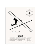 Gray Houghton County Memorial Airport framed poster displayed in an airplane hangar