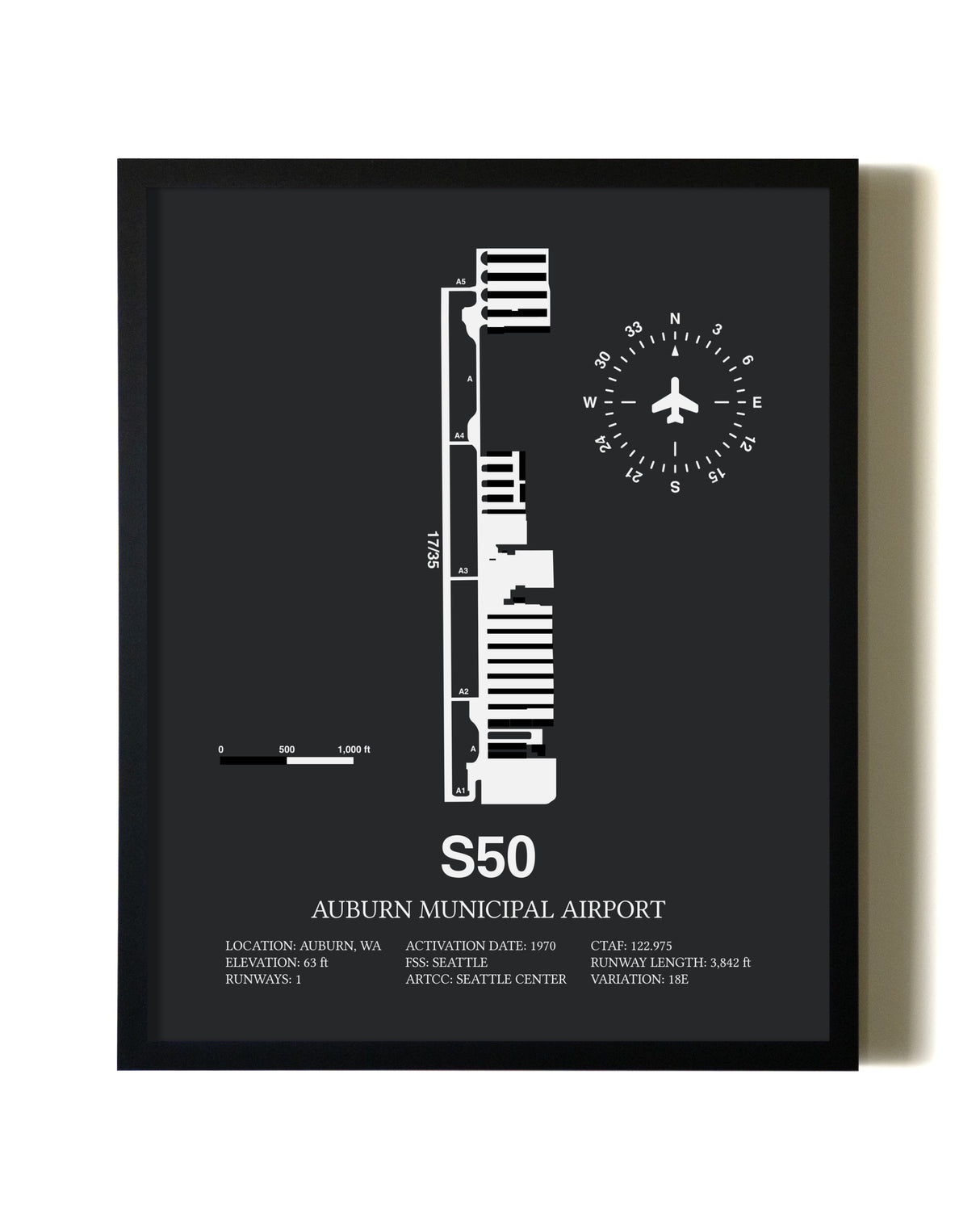 Unframed Auburn Municipal Airport map print poster