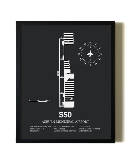 Unframed Auburn Municipal Airport map print poster