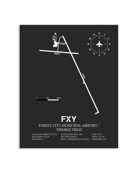 Gray Framed Forest City Municipal Airport / Trimble Field layout wall art poster