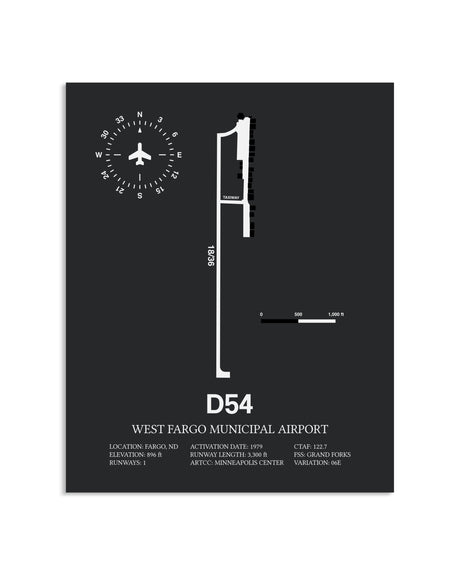 Gray Framed West Fargo Municipal Airport layout wall art poster