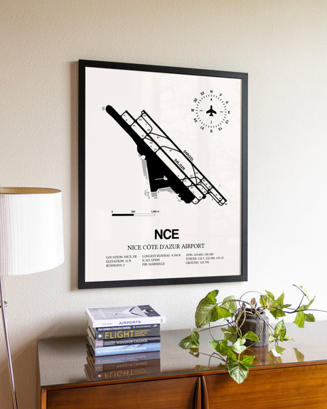 Nice Cote D'Azur Airport aviation wall décor in black wood frame
