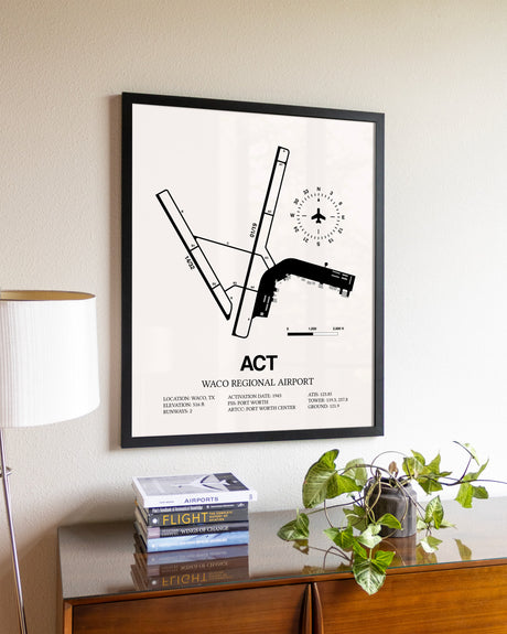 Waco Regional Airport aviation wall décor in black wood frame
