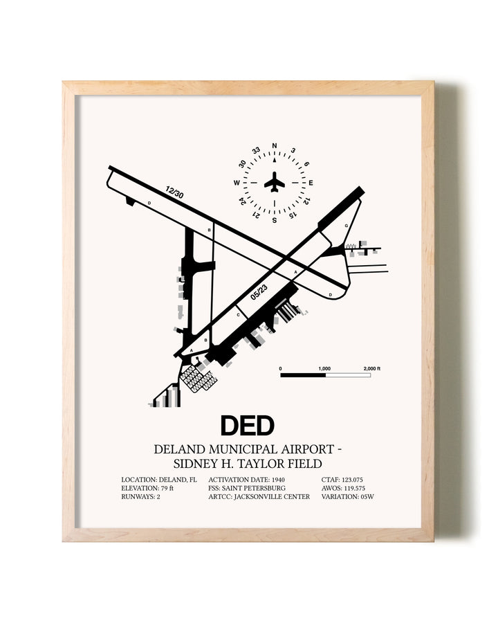 Deland Municipal Airport-Sidney H Taylor Field framed wall art in white frame