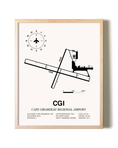 Cape Girardeau Regional Airport framed wall art in white frame