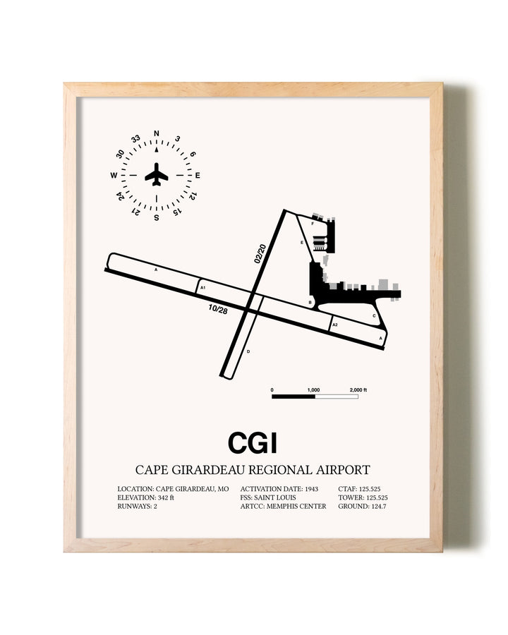 Cape Girardeau Regional Airport framed wall art in white frame